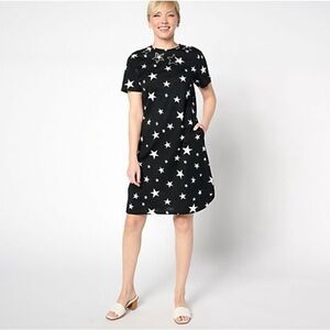 Quacker Factory Star Moment Short Sleeve Dress w/stones & side seam pockets